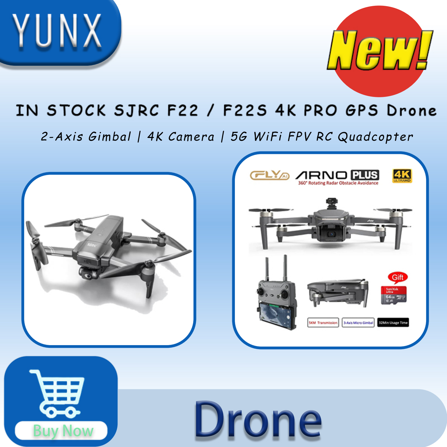 IN Stock SJRC F22 / F22S 4K Pr - Drone F22 Rc 评论和价格